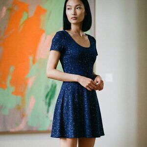 Stunning Skater Dress by Nouveau Midnight Blue Sparkly Stretchy Vintage Party